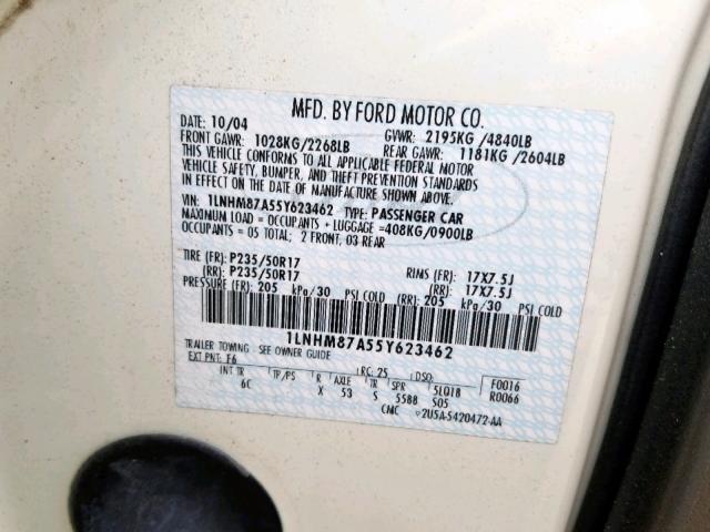 1LNHM87A55Y623462 - 2005 LINCOLN LS 白色 照片 10