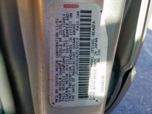 JT8BD69S420159318 - 2002 LEXUS GS 300 SILVER photo 10