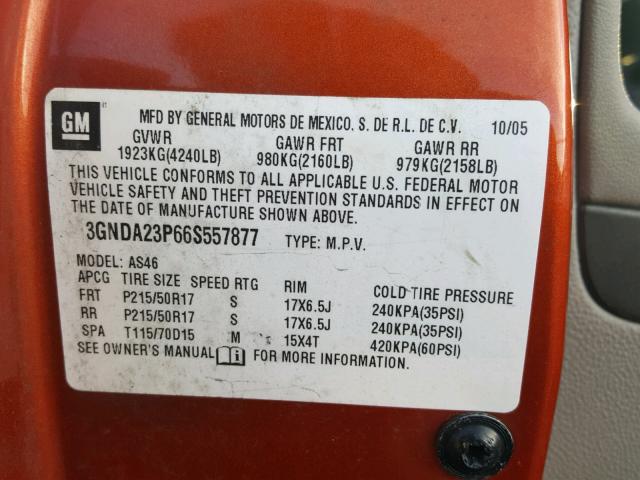 3GNDA23P66S557877 - 2006 CHEVROLET HHR LT ORANGE photo 10