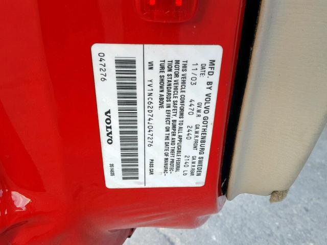 YV1NC62D74J047276 - 2004 VOLVO C70 HPT RED photo 10