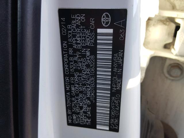 JTDKDTB33E1063228 - 2014 TOYOTA PRIUS C WHITE photo 10