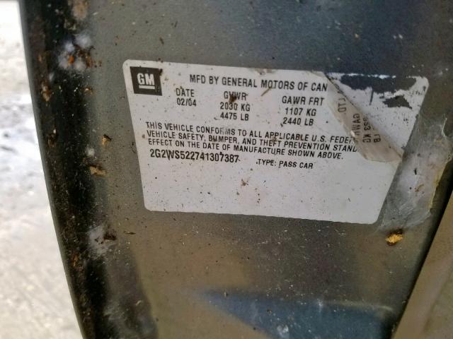 2G2WS522741307387 - 2004 PONTIAC GRAND PRIX GRAY photo 10