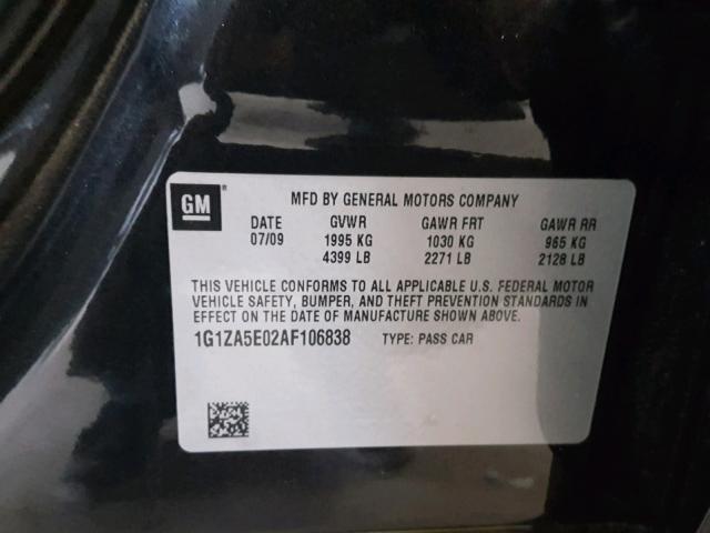 1G1ZA5E02AF106838 - 2010 CHEVROLET MALIBU LS 黑色 照片 10