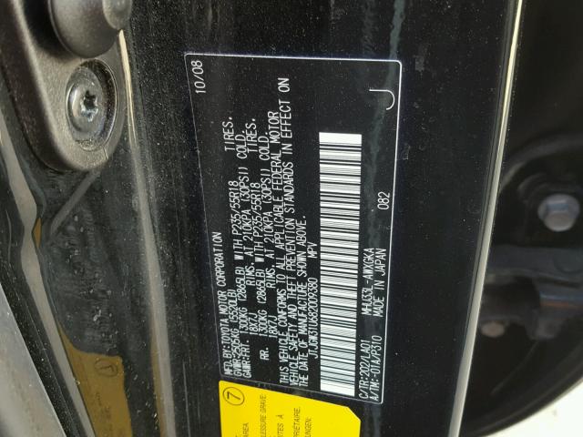 JTJGW31U682009380 - 2008 LEXUS RX 400H BLACK photo 10