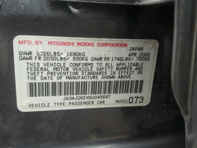 JA3AJ26EX6U045687 - 2006 MITSUBISHI LANCER ES GRAY photo 10