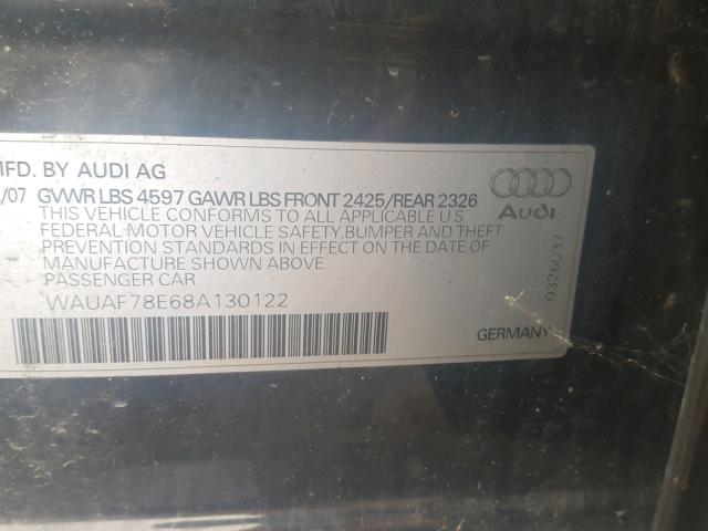 WAUAF78E68A130122 - 2008 AUDI A4 2.0T BLACK photo 10