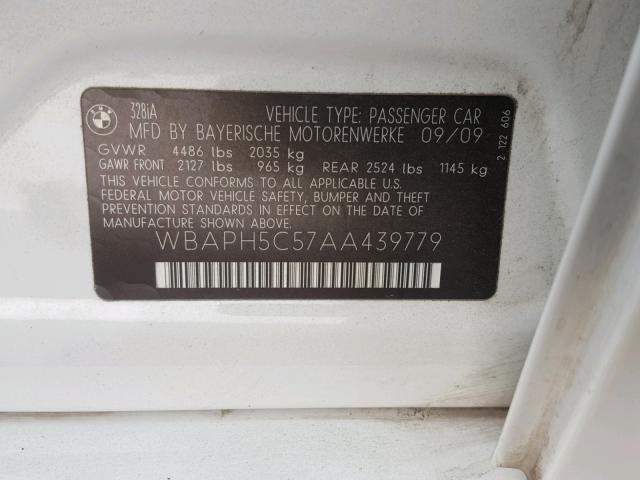 WBAPH5C57AA439779 - 2010 BMW 328 I SULE WHITE photo 10