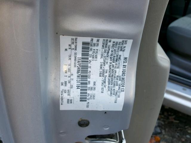 1FAFP34N67W131184 - 2007 FORD FOCUS ZX4 SILVER photo 10