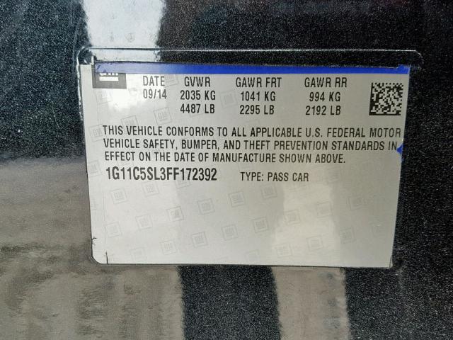 1G11C5SL3FF172392 - 2015 CHEVROLET MALIBU 1LT 灰色 照片 10