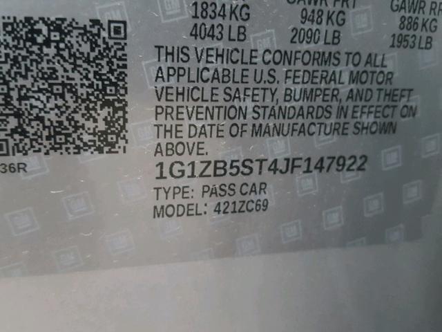 1G1ZB5ST4JF147922 - 2018 CHEVROLET MALIBU LS SILVER photo 10