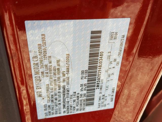 2MRDA20294BJ03480 - 2004 MERCURY MONTEREY RED photo 10