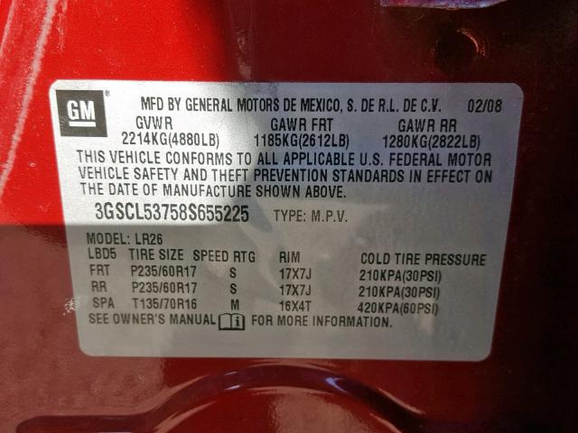 3GSCL53758S655225 - 2008 SATURN VUE XR RED photo 10