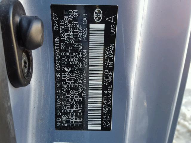 JTKDE167480252934 - 2008 TOYOTA SCION TC ლურჯი ფოტო 10