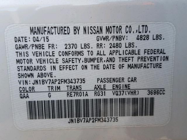 JN1BV7AP2FM343735 - 2015 INFINITI Q50 BASE WHITE photo 10