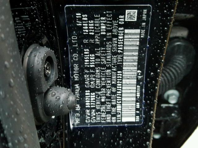 JHMFC1F76JX021339 - 2018 HONDA CIVIC EXL 黑色 照片 10