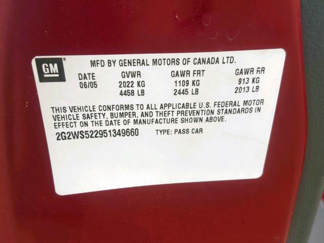 2G2WS522951349660 - 2005 PONTIAC GRAND PRIX RED photo 10