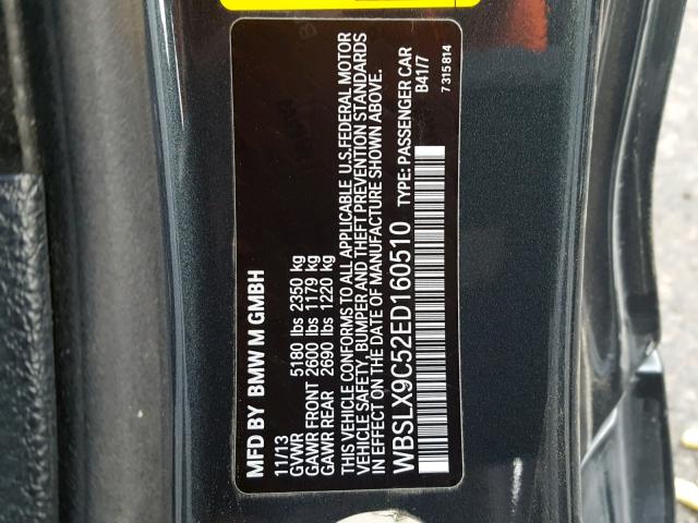 WBSLX9C52ED160510 - 2014 BMW M6 GRAY photo 10