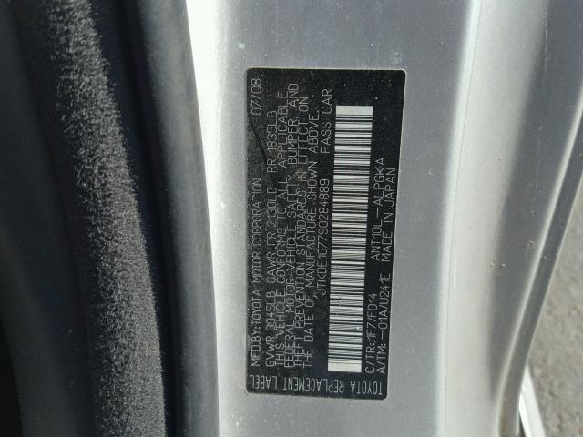 JTKDE167790284889 - 2009 TOYOTA SCION TC ვერცხლისფერი ფოტო 10