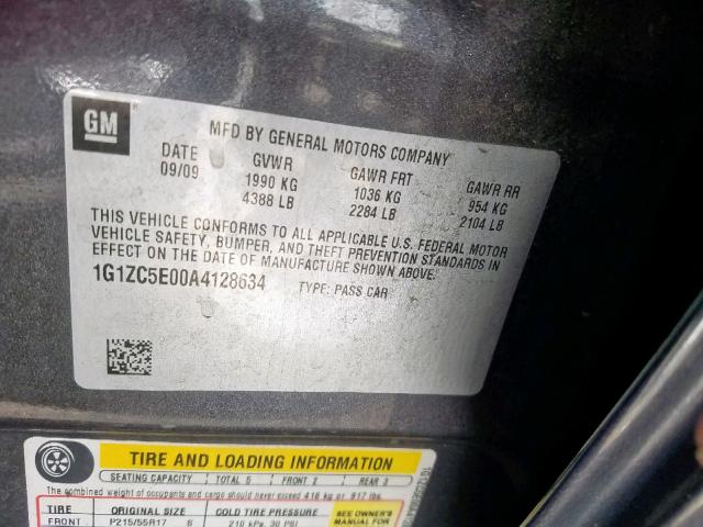 1G1ZC5E00A4128634 - 2010 CHEVROLET MALIBU 1LT 灰色 照片 10