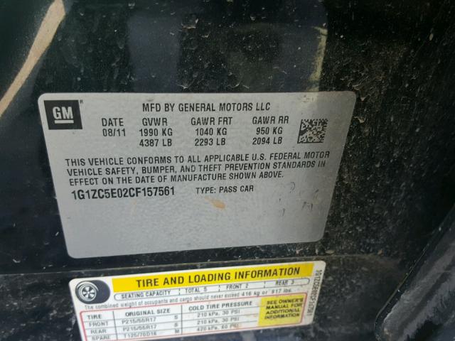 1G1ZC5E02CF157561 - 2012 CHEVROLET MALIBU 1LT BLACK photo 10