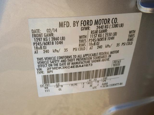 2FMDK3KC4EBA41673 - 2014 FORD EDGE LIMIT SILVER photo 10