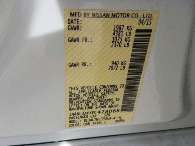 1N4BL3APXFC428068 - 2015 NISSAN ALTIMA 3.5 WHITE photo 10