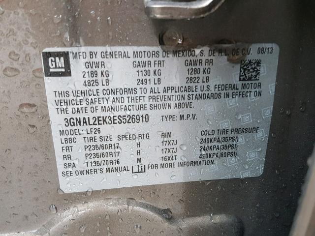 3GNAL2EK3ES526910 - 2014 CHEVROLET CAPTIVA LS 棕色 照片 10