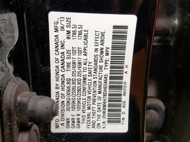 2HKRM4H78DH654645 - 2013 HONDA CR-V EXL BLACK photo 10