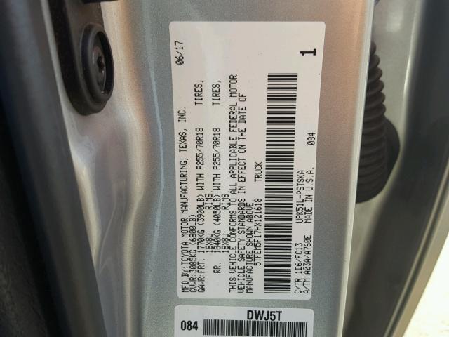 5TFEM5F17HX121618 - 2017 TOYOTA TUNDRA CRE SILVER photo 10