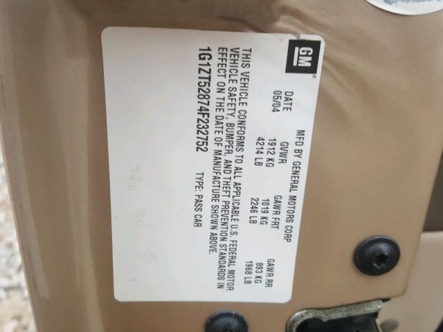 1G1ZT52874F232752 - 2004 CHEVROLET MALIBU LS TAN photo 10