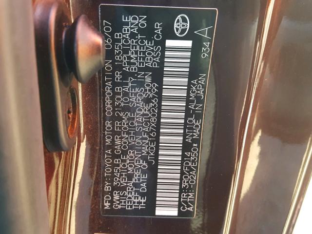 JTKDE167X80236799 - 2008 TOYOTA SCION TC Bənövşəyi foto 10