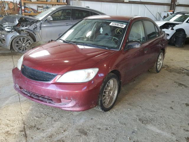 2HGES15385H011535 - 2005 HONDA CIVIC DX V BURGUNDY photo 2