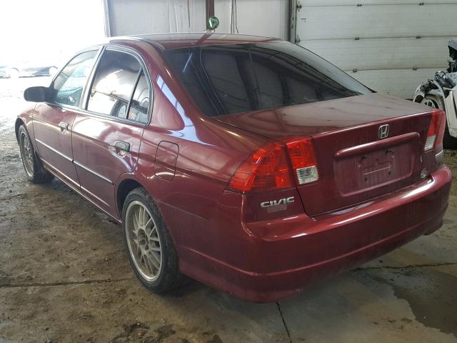 2HGES15385H011535 - 2005 HONDA CIVIC DX V BURGUNDY photo 3