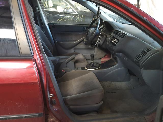 2HGES15385H011535 - 2005 HONDA CIVIC DX V BURGUNDY photo 5