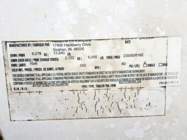 4YDF338214D509535 - 2004 KEYSTONE MONTANA WHITE photo 10