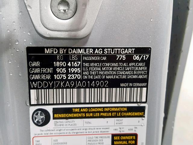 WDDYJ7KA9JA014902 - 2018 MERCEDES-BENZ AMG GT R SILVER photo 10