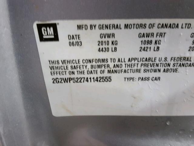 2G2WP522741142555 - 2004 PONTIAC GRAND PRIX SILVER photo 10