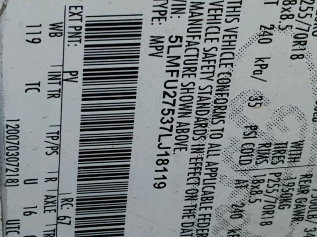 5LMFU27537LJ18119 - 2007 LINCOLN NAVIGATOR WHITE photo 10