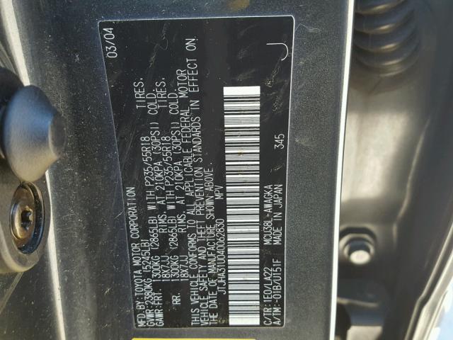 JTJHA31U040062830 - 2004 LEXUS RX 330 CHARCOAL photo 10