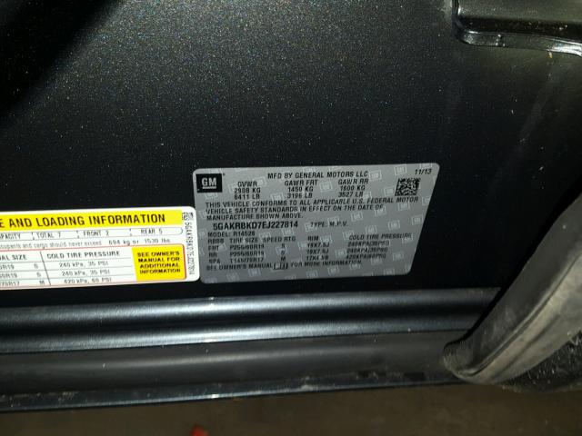 5GAKRBKD7EJ227814 - 2014 BUICK ENCLAVE GRAY photo 10