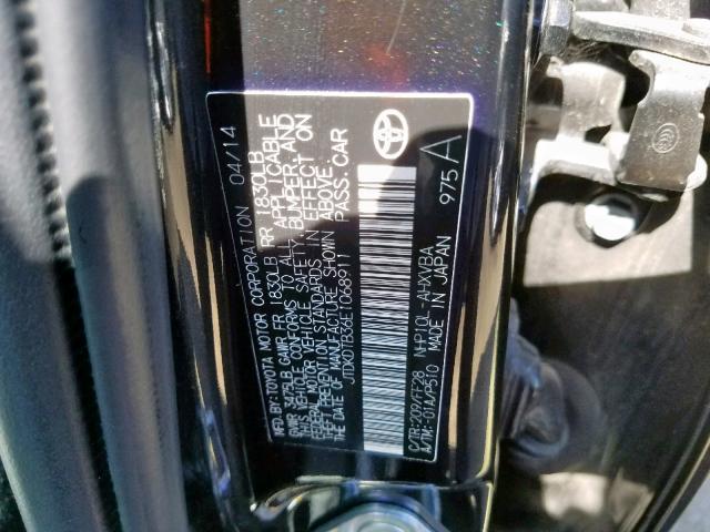 JTDKDTB36E1068911 - 2014 TOYOTA PRIUS C BLACK photo 10