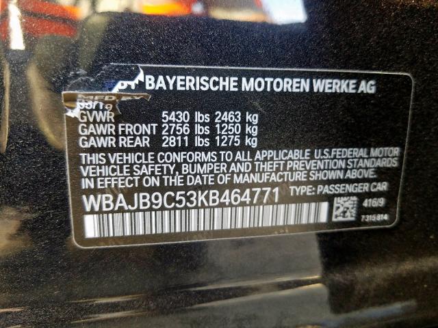 WBAJB9C53KB464771 - 2019 BMW M550XI BLACK photo 10