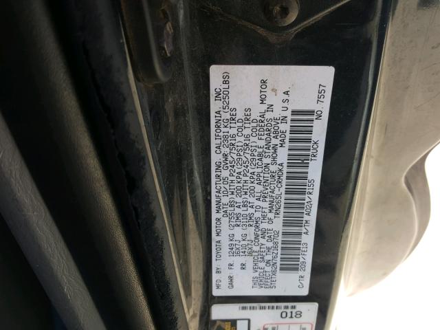 5TETX62N76Z168702 - 2006 TOYOTA TACOMA PRE BLACK photo 10