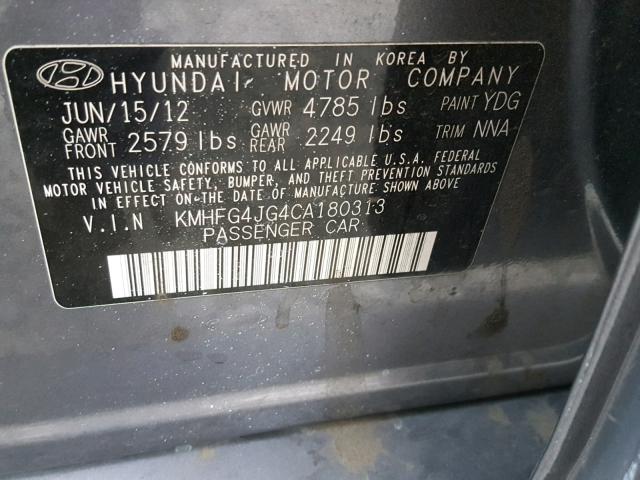 KMHFG4JG4CA180313 - 2012 HYUNDAI AZERA GLS GRAY photo 10