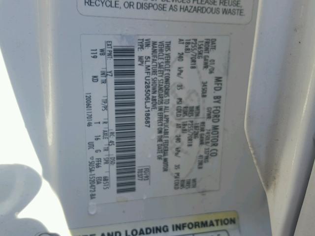 5LMFU28506LJ18687 - 2006 LINCOLN NAVIGATOR 白色 照片 10