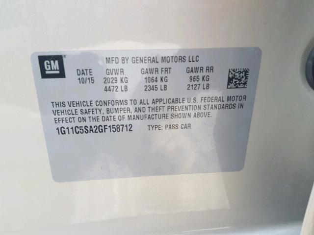 1G11C5SA2GF158712 - 2016 CHEVROLET MALIBU LIM 棕色 照片 10