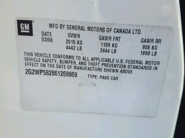 2G2WP582861269969 - 2006 PONTIAC GRAND PRIX თეთრი ფოტო 10
