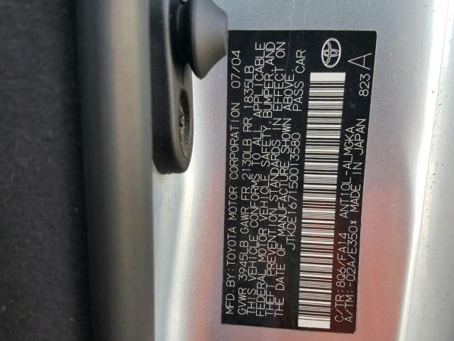 JTKDE167150013580 - 2005 TOYOTA SCION TC 银色 照片 10