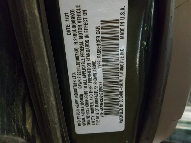 4S3BE635617209787 - 2001 SUBARU LEGACY L GREEN photo 10