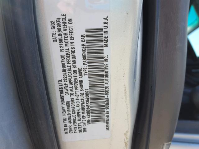 4S3BE646235200977 - 2003 SUBARU LEGACY GT SILVER photo 10